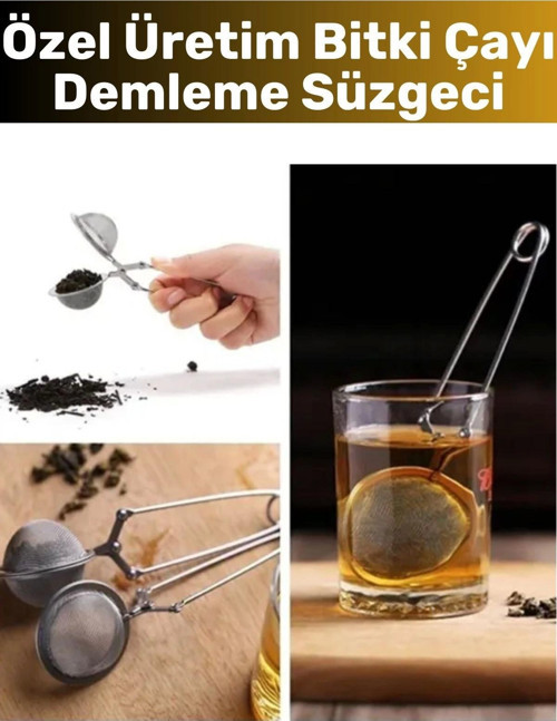 Premium Yüksek Kaliteli Ergonomik Çelik İnce Delikli Geniş Kulplu Bitki Çayı Demleme Süzgeci