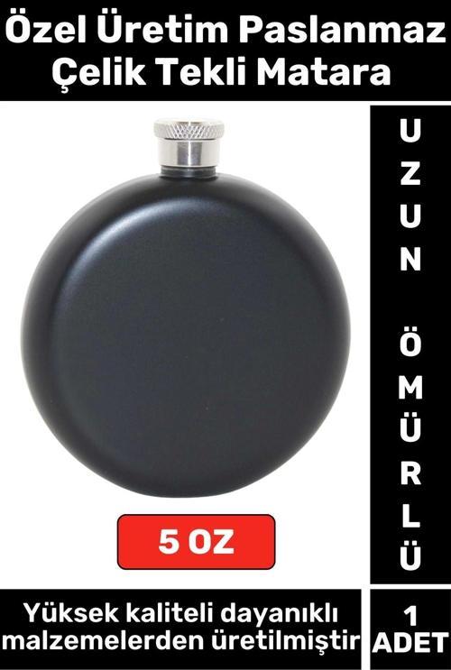 Premium Yüksek Kaliteli Paslanmaz Çelik 5 OZ Tekli Alkol Konyak Şişesi Yuvarlak Matara Siyah Renk