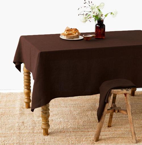 Premium | Keten Koyu Kahve Masa Örtüsü 140 X 180 Cm