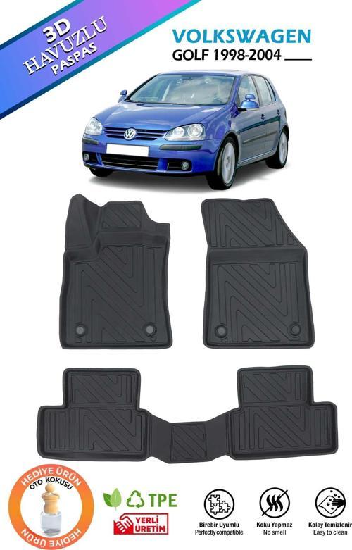 Havuzlu 3d Siyah Paspas Takımı, VOLKSWAGEN-GOLF-1998-2004  3d Havuzlu Paspas, HediyeAraç Kokusu