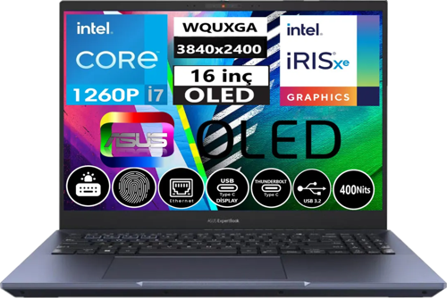 Expertbook i7 1260P 40GB DDR5 512 GB SSD 16" OLED Windows 11 Pro B5602CBA-I71260165AR66