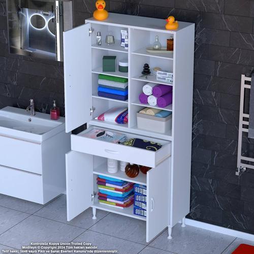 AFRA 80x173x32,5 cm 1 Çekmece 3 Kapak 7 Raf 10 Bölme Çok Amaçlı Banyo & Mutfak Dolabı
