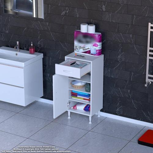 EMİR 50 x 88 x 32,5 cm 1 Çekmece 1 Kapak 3 Raf 4 Bölme Çok Amaçlı Banyo & Mutfak Dolabı