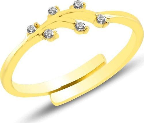 Gümüş altın yaldızlı zirkon taşlı alttan ayarlamalı yaprak  yüzük 