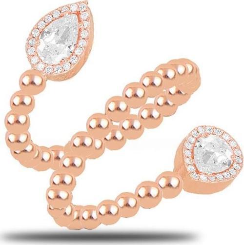 Gümüş rose zirkon taşlı italyan toplu ayarlamalı  damla yüzük 