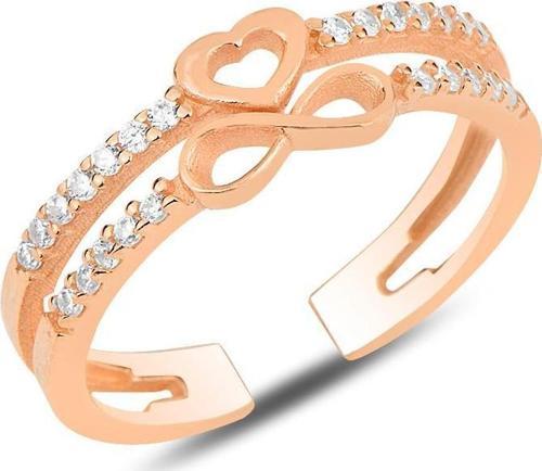 Gümüş rose zirkon taşlı kalp ve sonsuzluk modeli ayarlamalı yüzük 