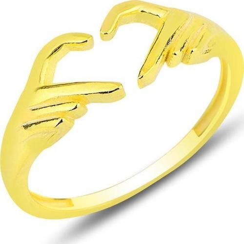 Gümüş altın yaldızlı kalp işareti eller ayarlamalı yüzük