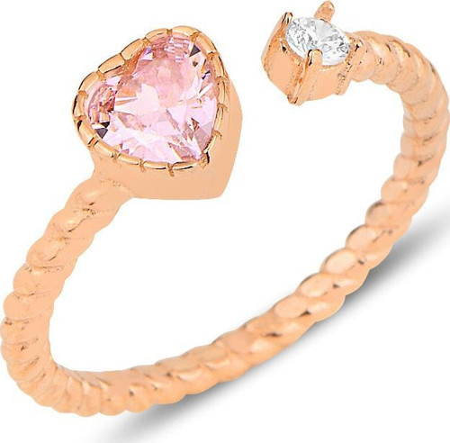 Gümüş rose pembe taşlı kalp modeli ayarlamalı yüzük