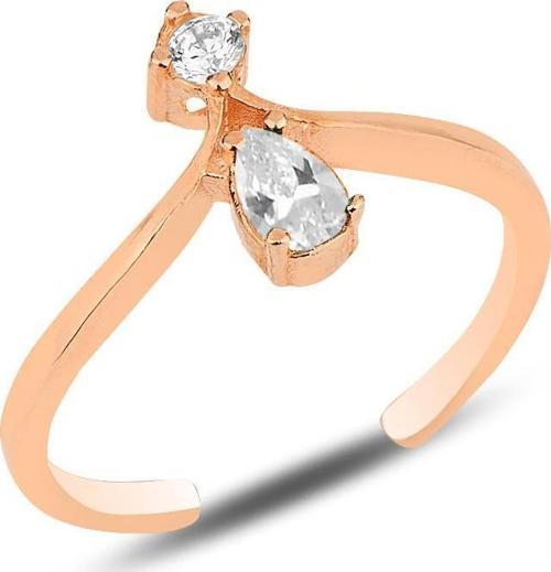 Gümüş rose zirkon taşlı taç modeli ayarlamalı damla yüzük 