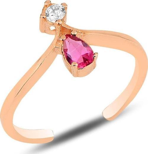Gümüş rose fuşya taşlı taç modeli ayarlamalı damla yüzük 