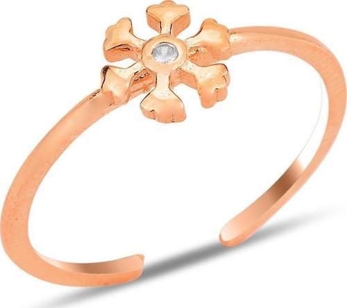 Gümüş rose zirkon taşlı alttan ayarlanabilir kar tanesi yüzük 