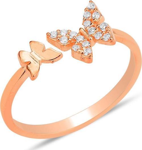 Gümüş rose zirkon taşlı üstten ayarlanabilir uçan kelebekler yüzük 