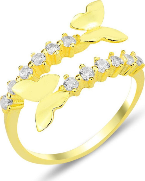 Gümüş altın yaldızlı zirkon taşlı üstten ayarlanabilir uçuşan kelebekler yüzük