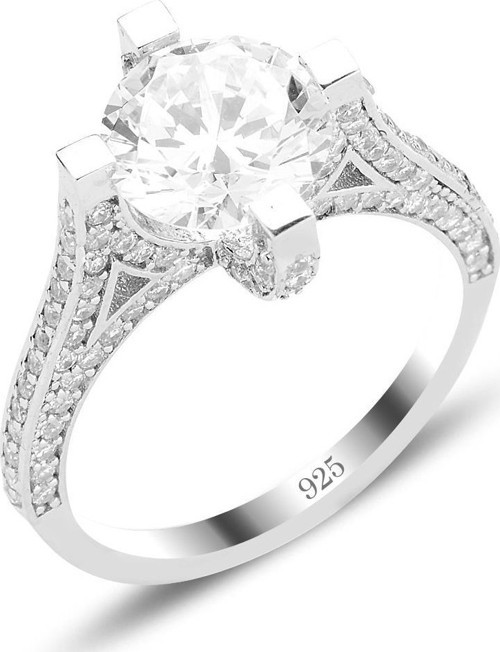 Gümüş rodyumlu star kesim zirkon taşlı kraliçe yüzük