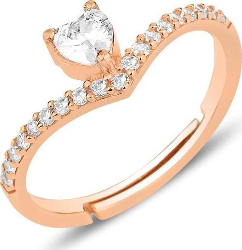 Gümüş rose zirkon taşlı kalp modeli ayarlamalı yüzük 