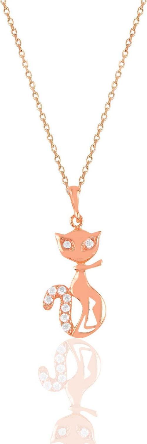 Gümüş rose zirkon taşlı kedi kolye