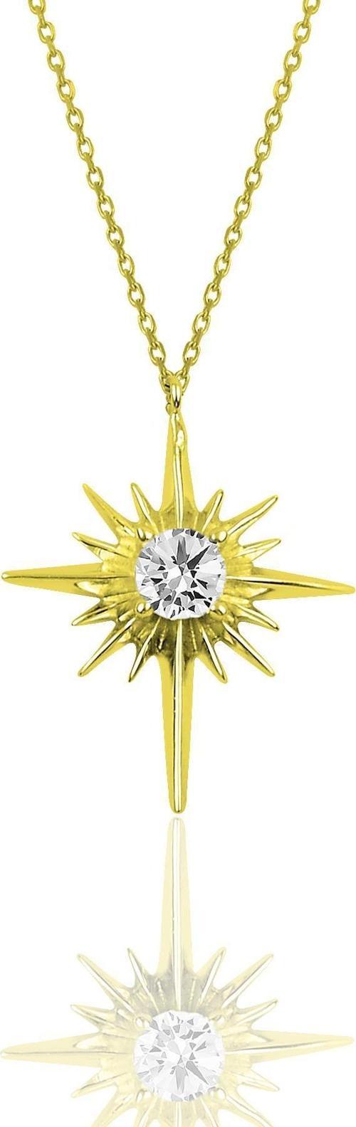 Gümüş zirkon taşlı altın yaldızlı kutup yıldızı kolye 