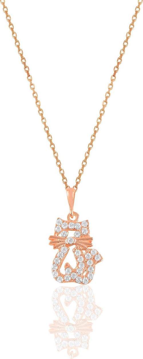 Gümüş rose zirkon taşlı kedi kolye. 