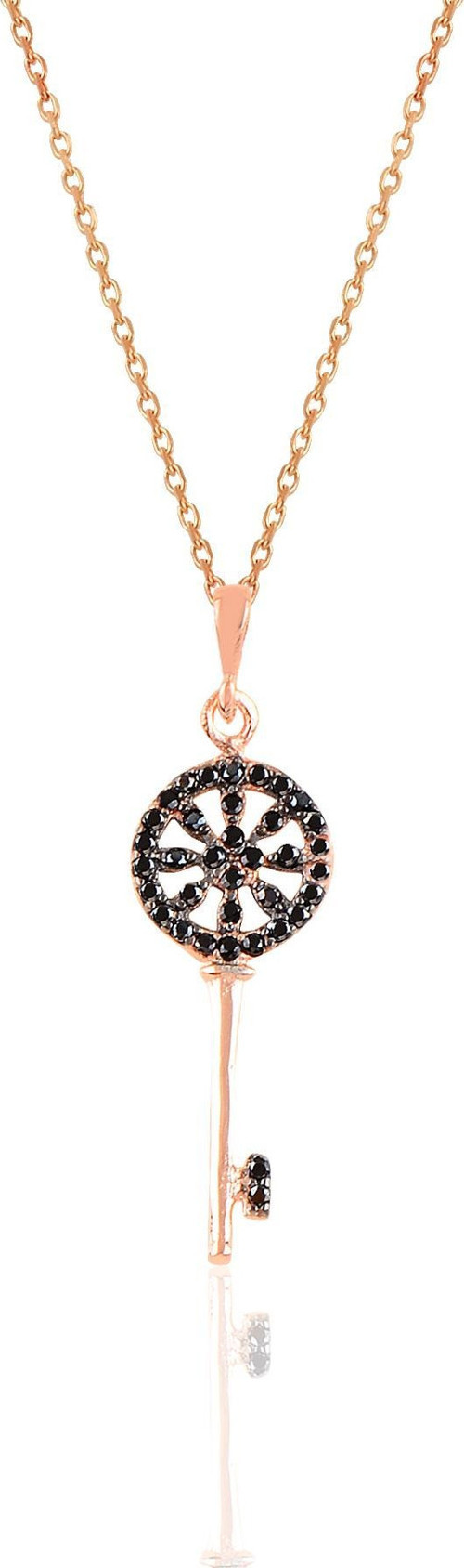 Gümüş rose siyah taşlı anahtar kolye