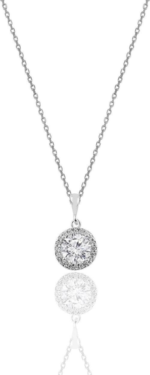 Gümüş zirkon taşlı yuvarlak pırlanta montürlü gümüş kolye