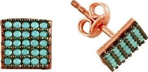 Gümüş rose turkuaz taşlı kare küpe 