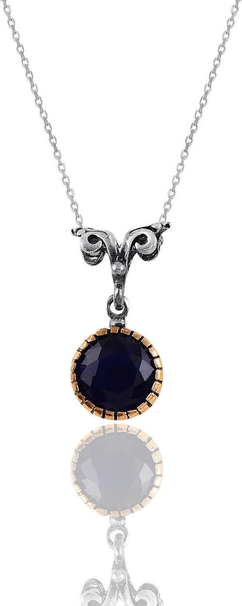 Gümüş safir taşlı otantik tektaş kolye 