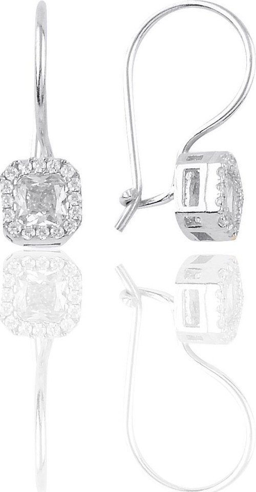 Gümüş rodyumlu baget taşlı kare küpe