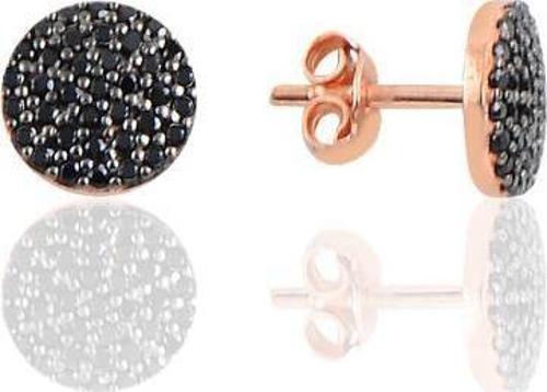 Gümüş rose siyah taşlı yuvarlak küpe 