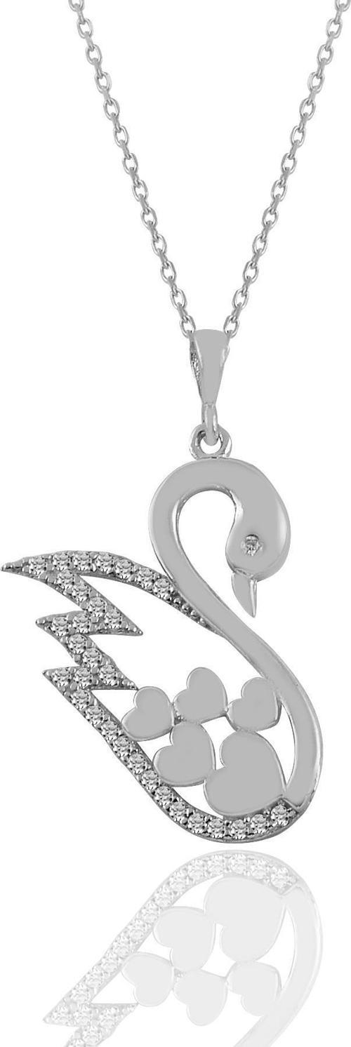 Gümüş rodyumlu zirkon taşlı kalpli kuğu kolye 