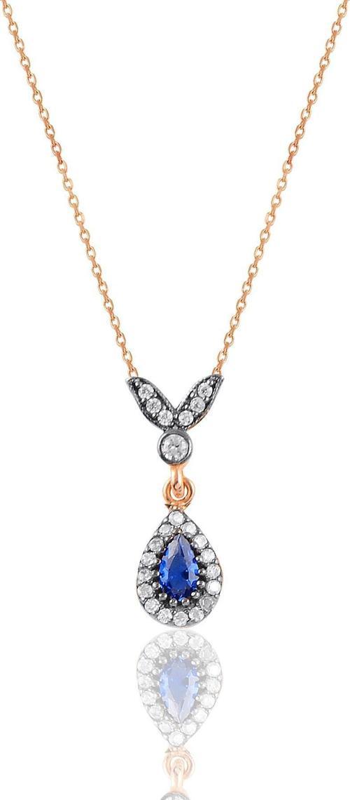 Gümüş rose safir taşlı damla kolye 