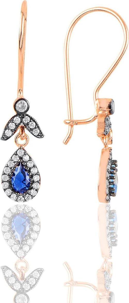 Gümüş rose safir taşlı damla küpe 
