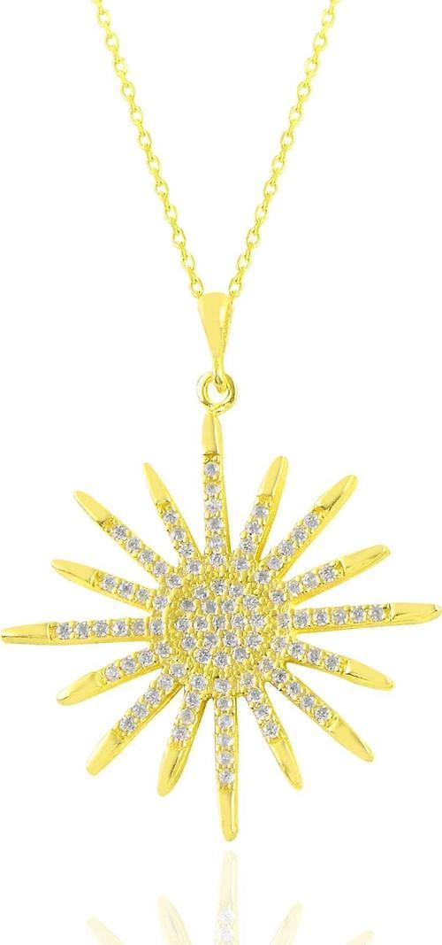 Gümüş altın yaldızlı zirkon taşlı sunlight kolye 