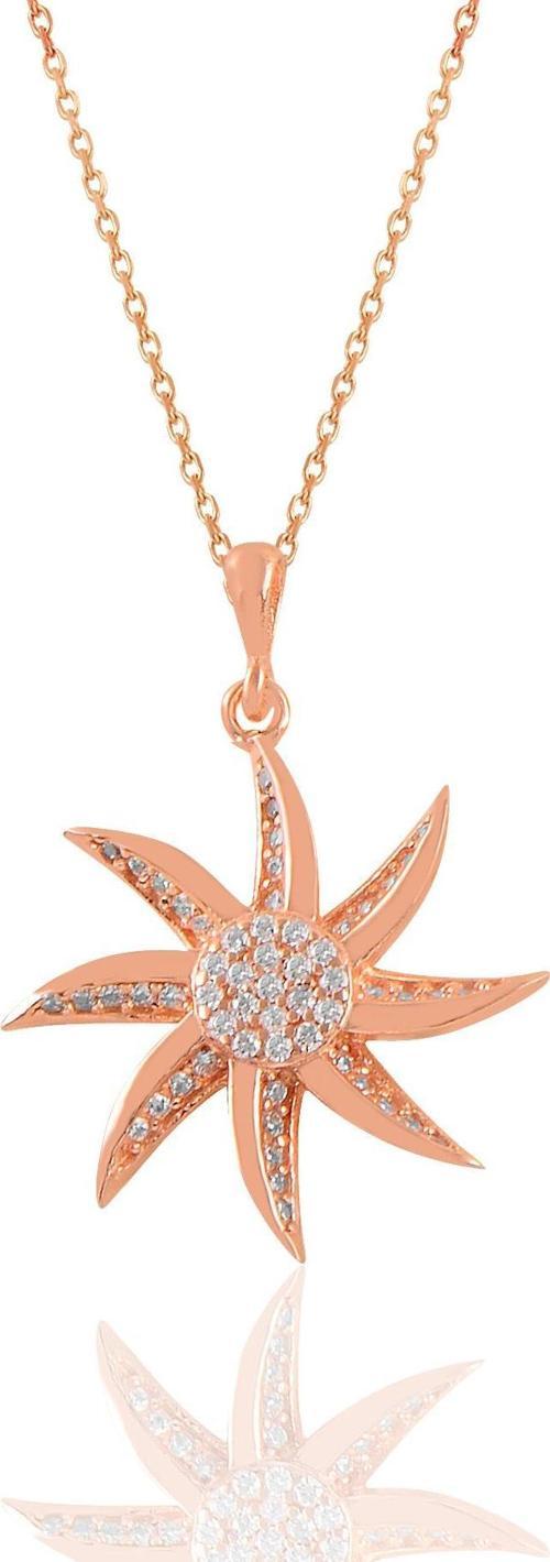 Gümüş rose zirkon taşlı 8 kollu deniz yıldızı kolye  