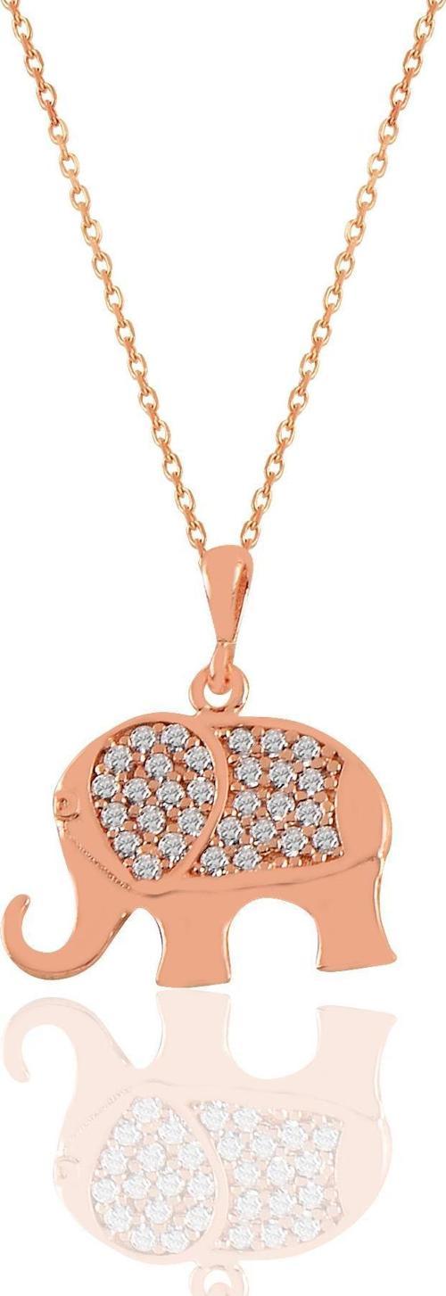 Gümüş rose zirkon taşlı fil kolye  