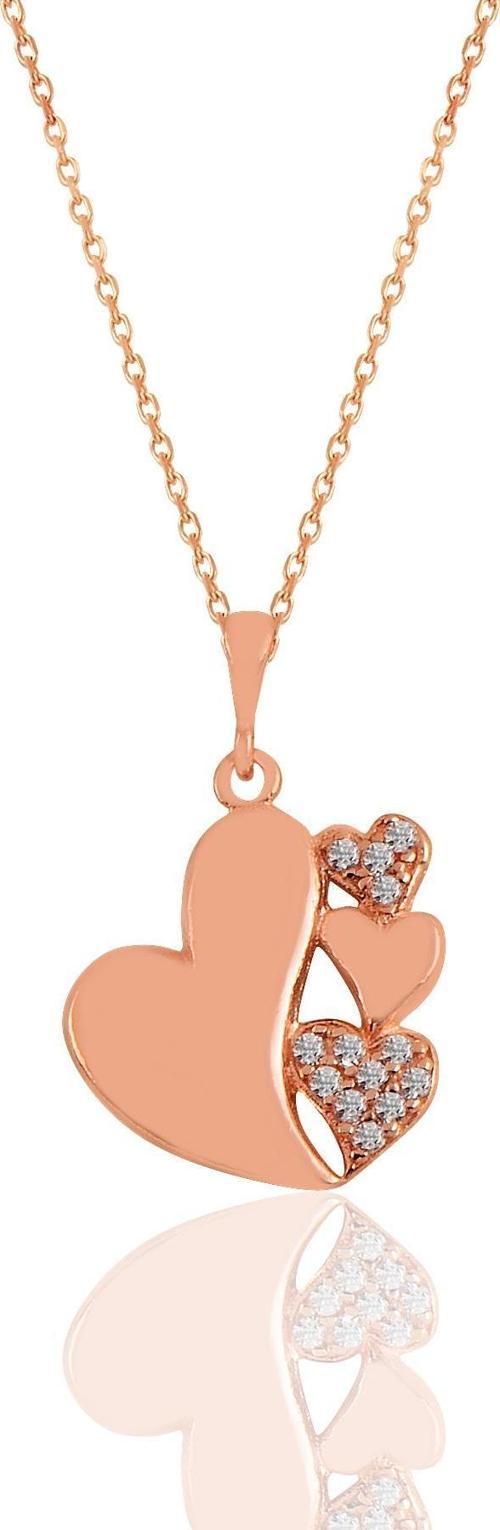 Gümüş rose zirkon taşlı birleşen kalpler kolye 