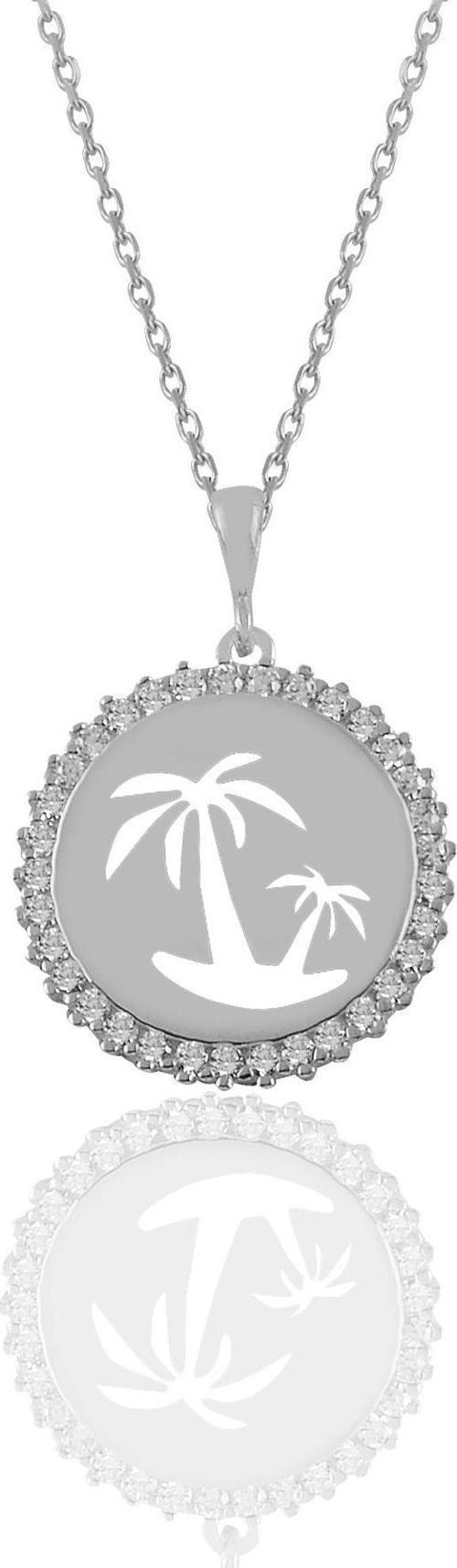 Gümüş rodyumlu zirkon taşlı adalı palmiye kolye