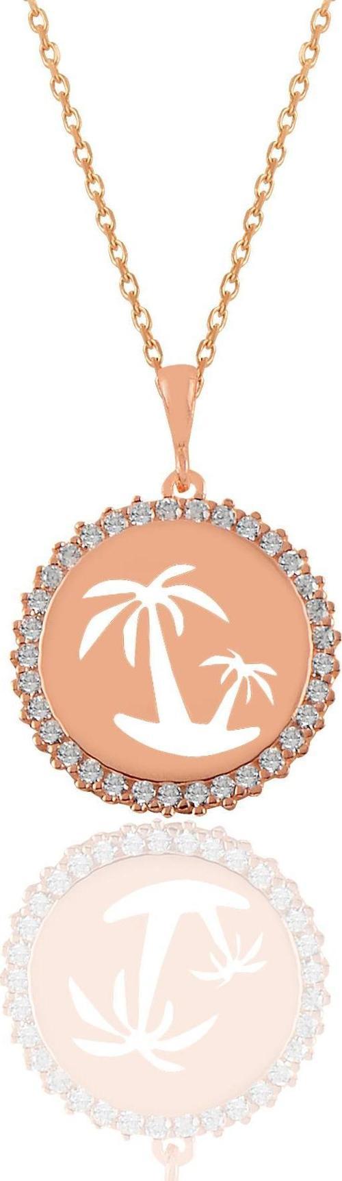 Gümüş rose zirkon taşlı adalı palmiye kolye 