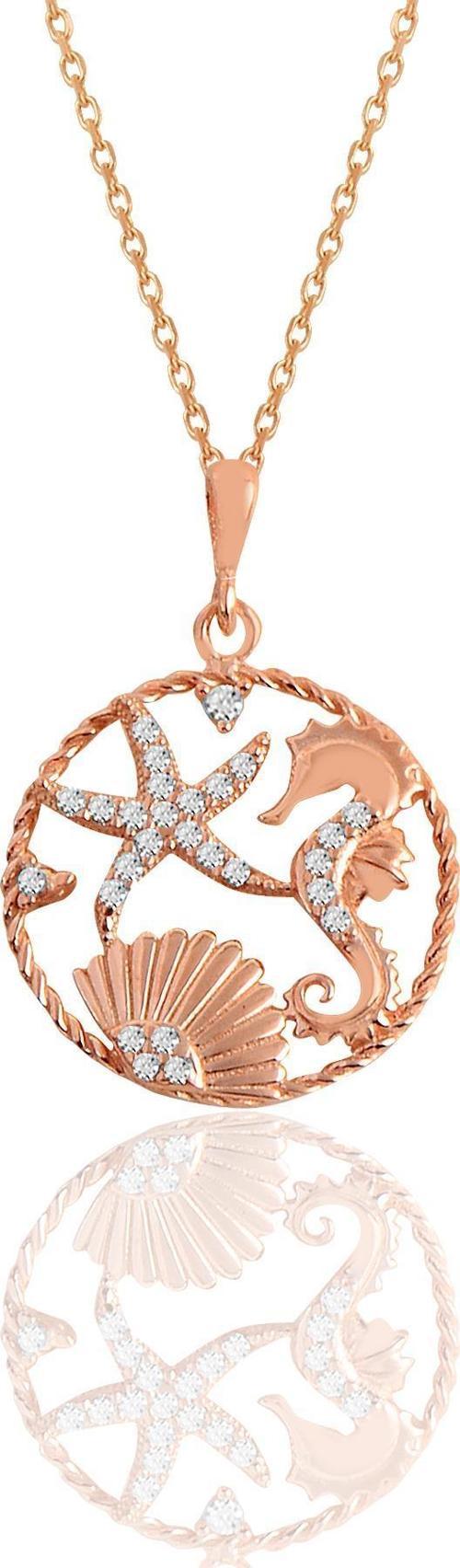 Gümüş rose zirkon taşlı deniz şans kolye  
