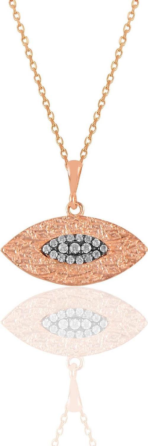 Gümüş rose zirkon taşlı göz kolye  
