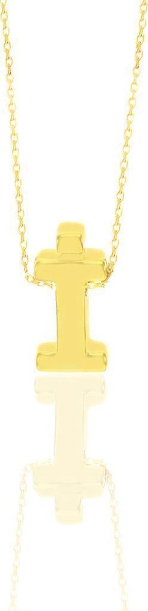 Gümüş altın yaldızlı üç boyutlu minimal i harf kolye