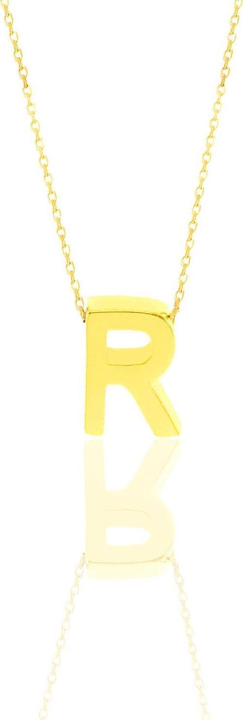 Gümüş altın yaldızlı üç boyutlu minimal R harf kolye 