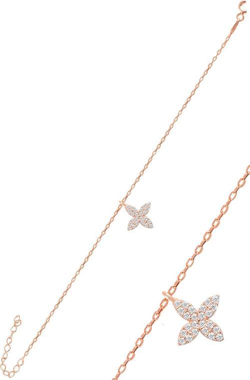 Gümüş rose zirkon taşlı yonca bileklik 