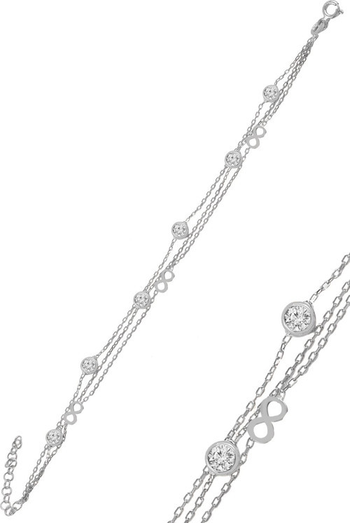 Gümüş rodyumlu zirkon taşlı sonsuz figürlü bileklik