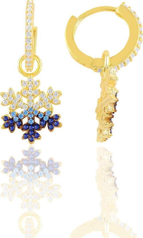 Gümüş altın yaldızlı renkli taşlı kar tanesi halka küpe 