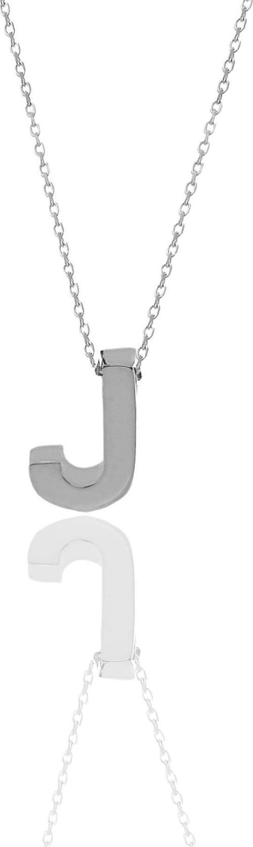 Gümüş rodyumlu üç boyutlu minimal J  harf kolye 