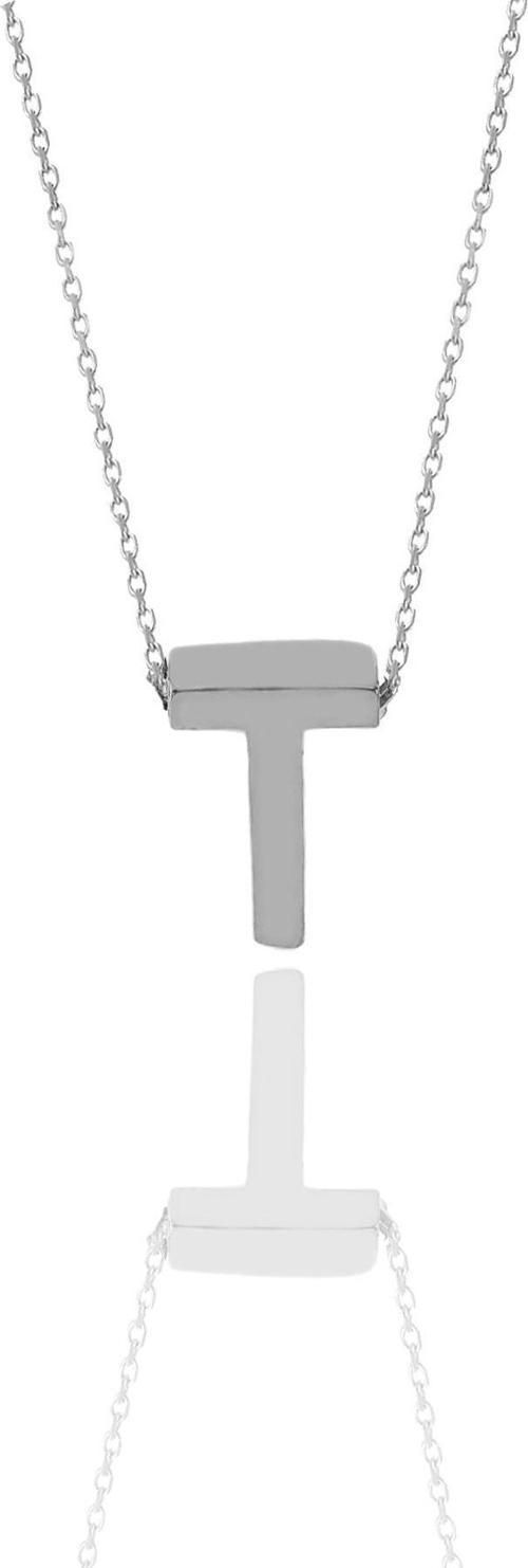 Gümüş rodyumlu üç boyutlu minimal T  harf kolye 