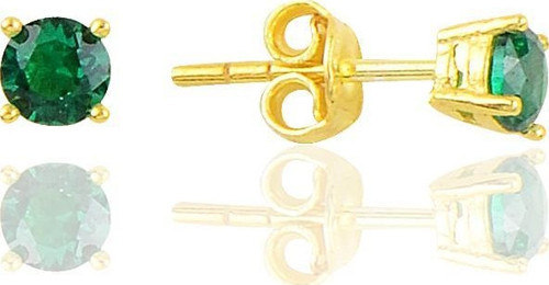 Gümüş altın yaldızlı rose 4 mm yeşil tek taş küpe