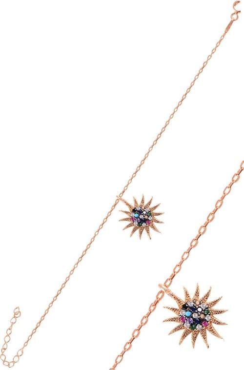 Gümüş rose renkli taşlı güneş bileklik 