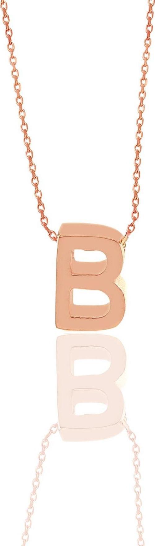 Gümüş rose üç boyutlu minimal  B  harf kolye 