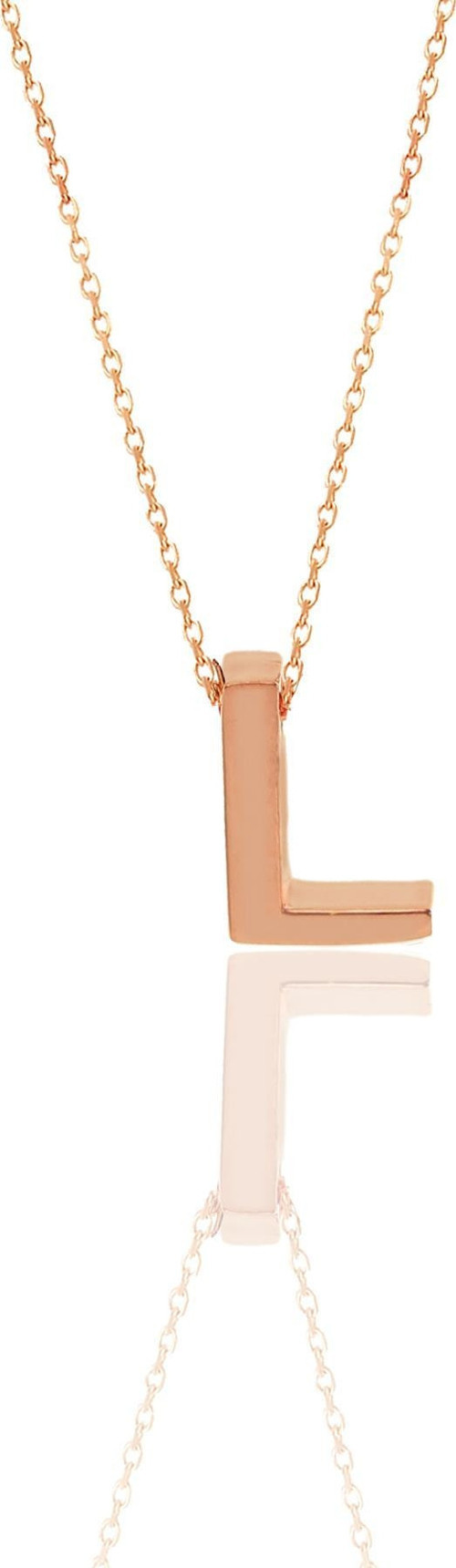 Gümüş rose üç boyutlu minimal L harf kolye